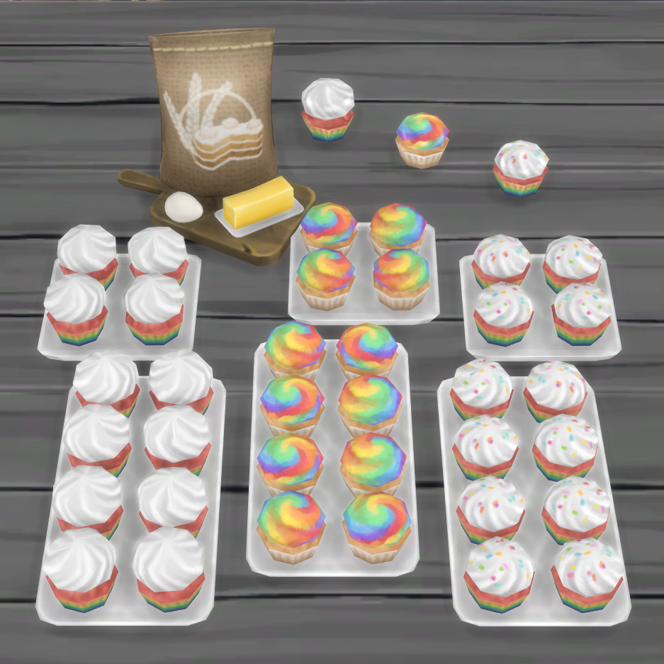 Rainbow Cupcakes · Sims 4 Food CC